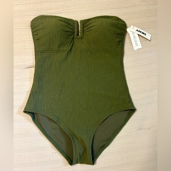 DKNY Olive Strapless One Piece Sz L - Picture 3 of 8